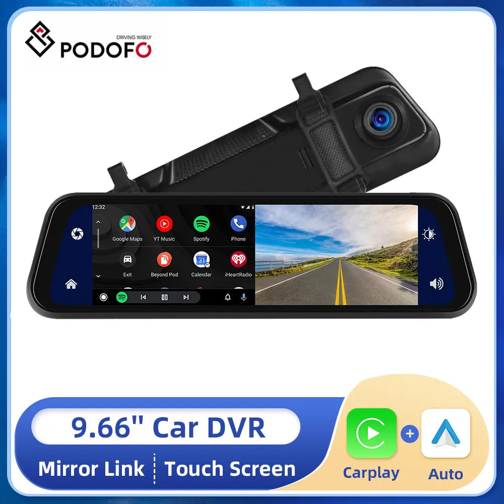 9.66" Double Camera Mirror Dash Cam with Carplay and TF Card